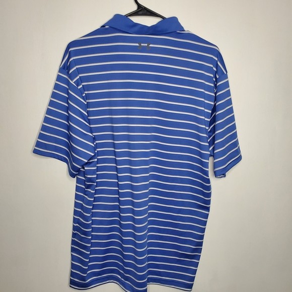 Men's Under Armour HeatGear Short Sleeve Polo Shirt Blue with White Stripes L - Picture 6 of 9